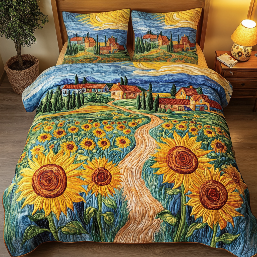 Sunny Path Quilted Bedding Set Duvet Cover Bedspreads Sunflower Gift Items Sunny Path Quilted Bedding Set Duvet Cover Bedspreads Sunflower Gift Items
