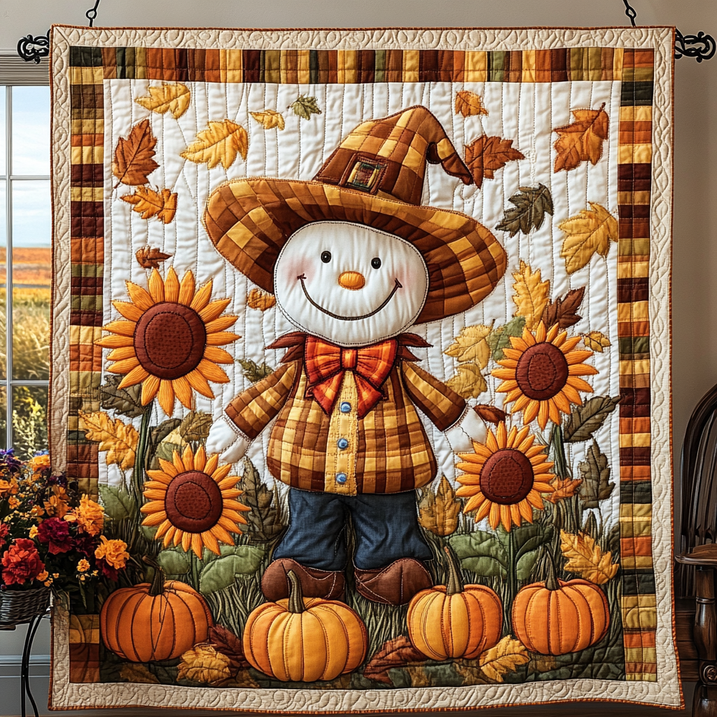 Sunny Scarecrow Quilted Blanket Cute Colorful Blanket Cool Fall Gifts Sunny Scarecrow Quilted Blanket Cute Colorful Blanket Cool Fall Gifts
