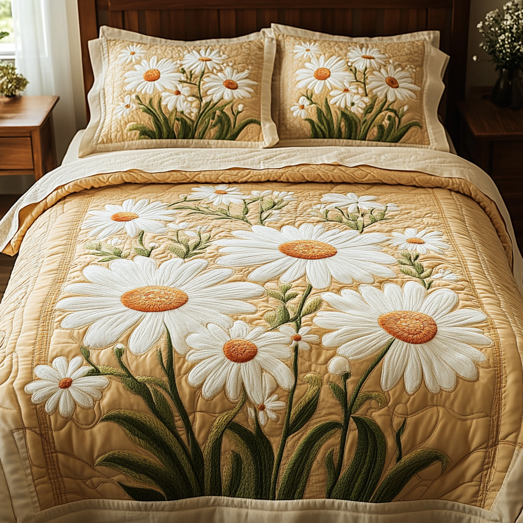Sunny Sleep Quilted Bedding Set Duvet Cover Bed Sheet Set Daisy Flower Gifts