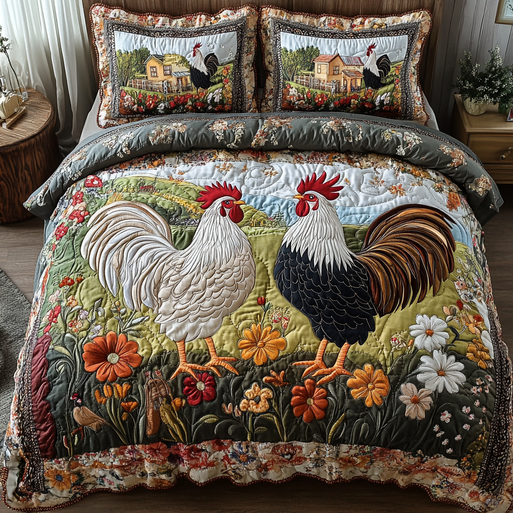 Sunrise Cluck Quilted Bedding Set Duvet Cover Bed Sheet Set Christmas Presents For Chicken Lovers Sunrise Cluck Quilted Bedding Set Duvet Cover Bed Sheet Set Christmas Presents For Chicken Lovers