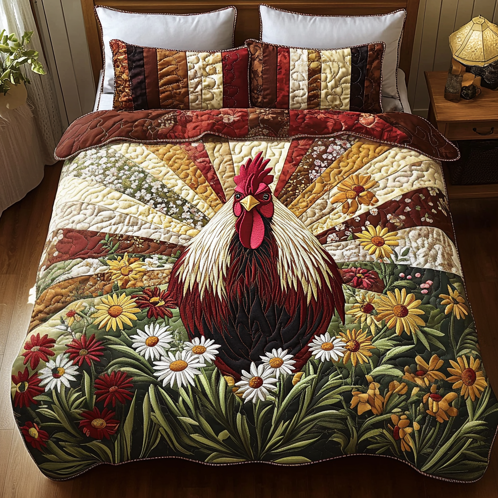 Sunrise Rooster Quilted Bedding Set Duvet Cover Bedspreads Gifts For Chicken Farmers Sunrise Rooster Quilted Bedding Set Duvet Cover Bedspreads Gifts For Chicken Farmers