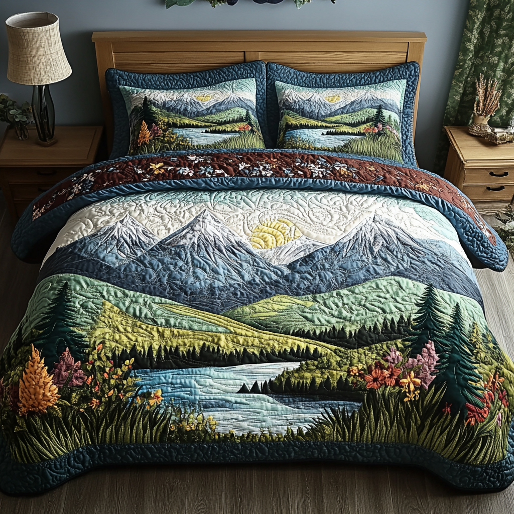 Sunrise Trail Quilted Bedding Set Duvet Cover Bed Sheet Set Gifts For Forestry Workers