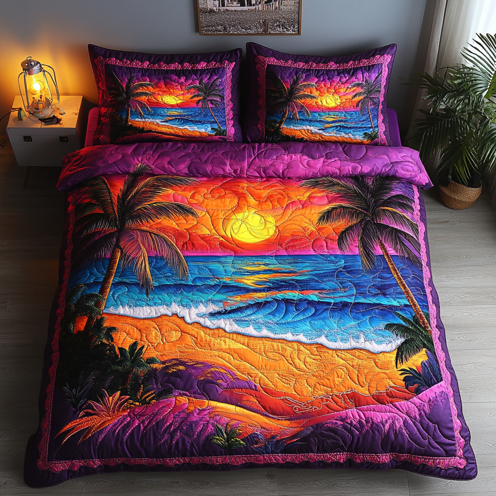 Sunset Breeze Quilted Bedding Set Duvet Cover Bedspread Best Gifts For Beach Lovers Sunset Breeze Quilted Bedding Set Duvet Cover Bedspread Best Gifts For Beach Lovers