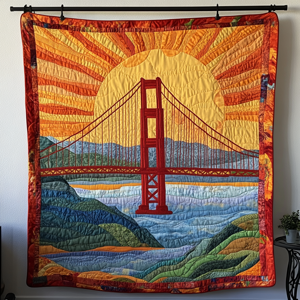 Sunset Bridge Quilted Blanket Cute Throw Blanket Xmas Gifts For Grandma Sunset Bridge Quilted Blanket Cute Throw Blanket Xmas Gifts For Grandma
