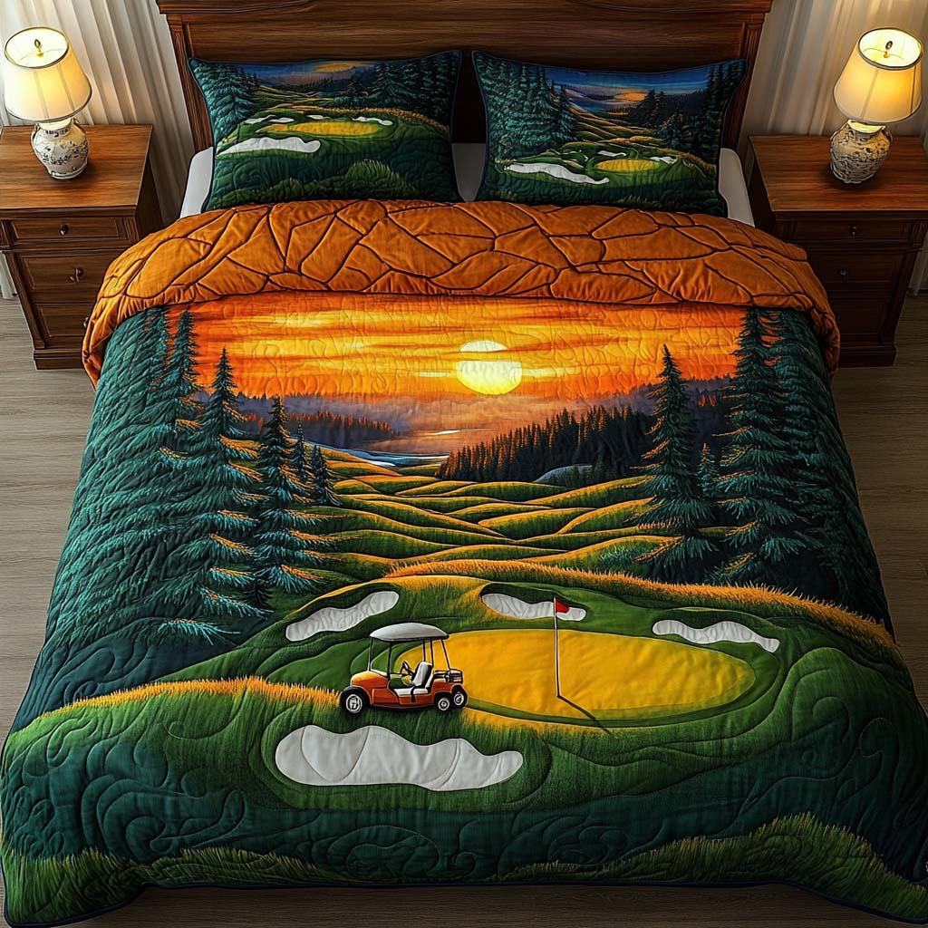 Sunset Cove Golf Course Quilted Bedding Set Duvet Cover Merch Best Golf Gifts Men Sunset Cove Golf Course Quilted Bedding Set Duvet Cover Merch Best Golf Gifts Men