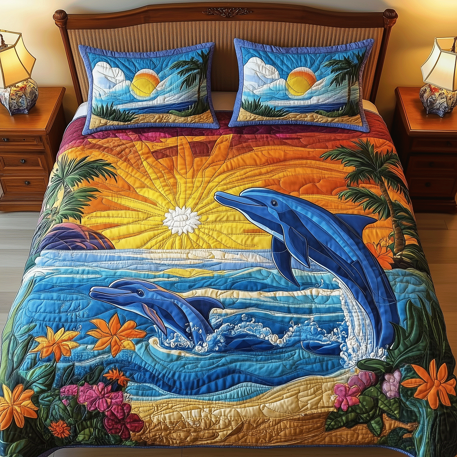 Sunset Dolphin Bliss Quilted Bedding Set Duvet Cover Bedspread Dolphin Presents Sunset Dolphin Bliss Quilted Bedding Set Duvet Cover Bedspread Dolphin Presents