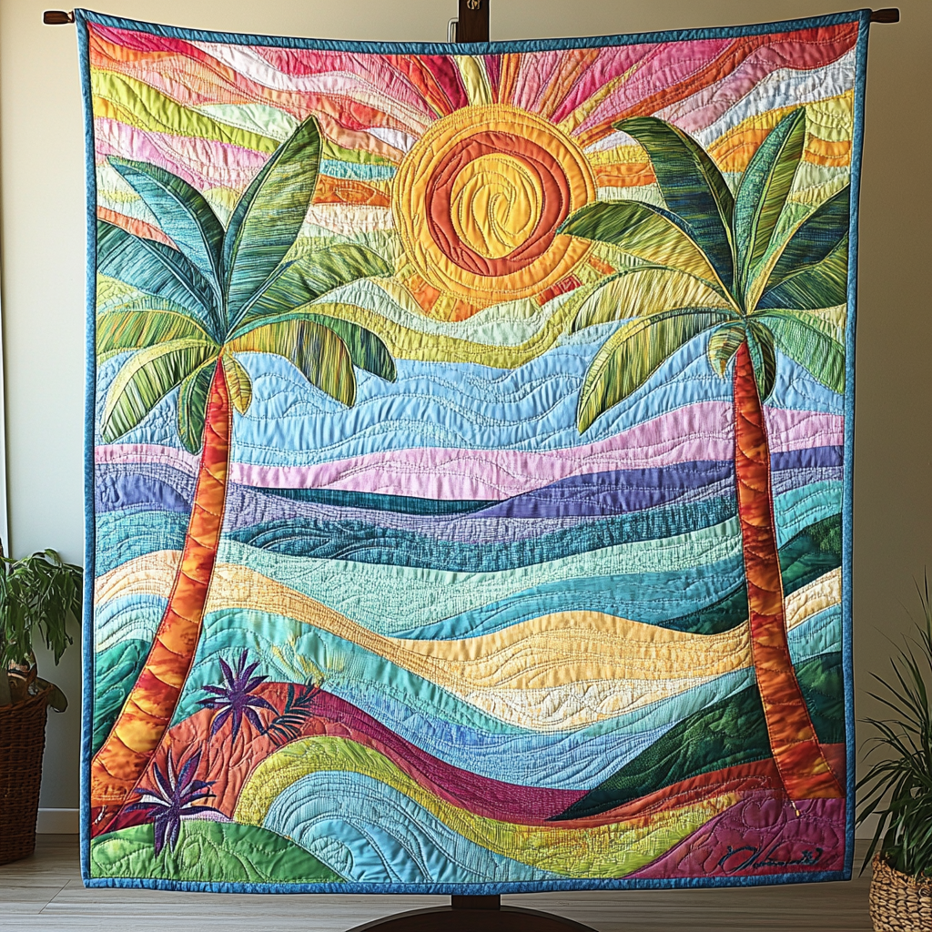 Sunset Escape Quilted Blanket Cute Colorful Blanket Mother'S Day Beach Gifts Sunset Escape Quilted Blanket Cute Colorful Blanket Mother'S Day Beach Gifts