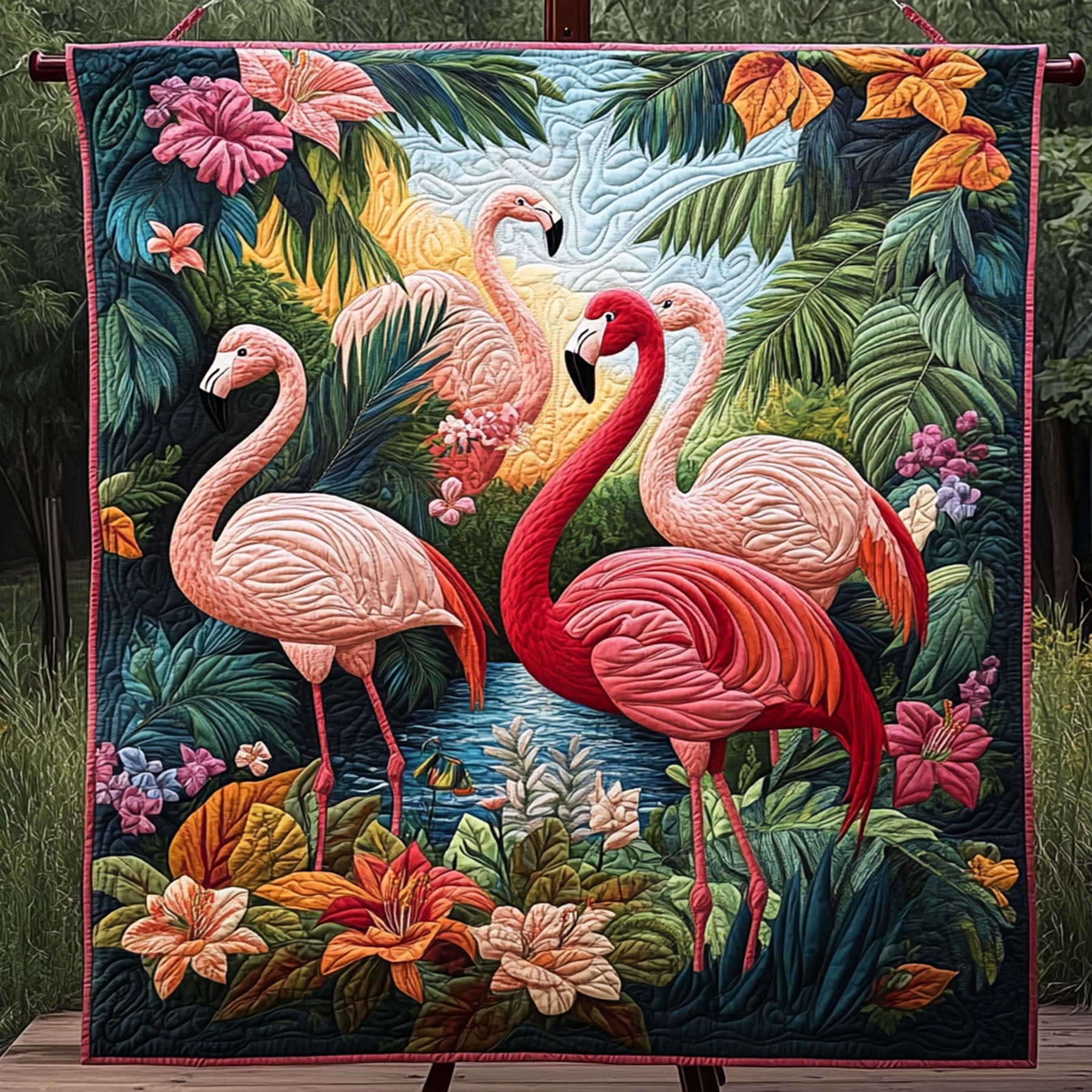 Sunset Flamingos Quilted Blanket Cute Colorful Blanket Unique Gifts For Flamingo Lovers Sunset Flamingos Quilted Blanket Cute Colorful Blanket Unique Gifts For Flamingo Lovers