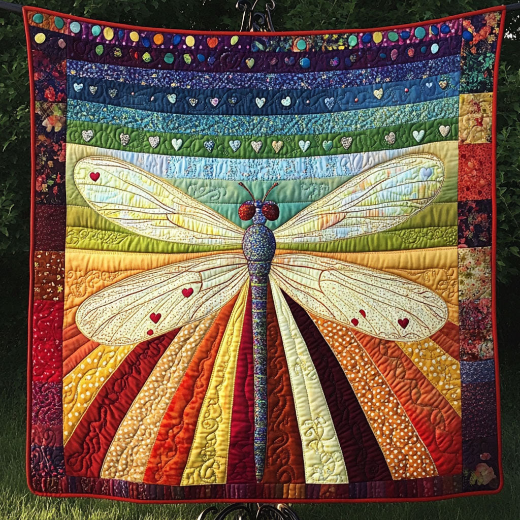 Sunset Flight Quilted Blanket Cute Colorful Blanket Dragonfly Themed Gifts