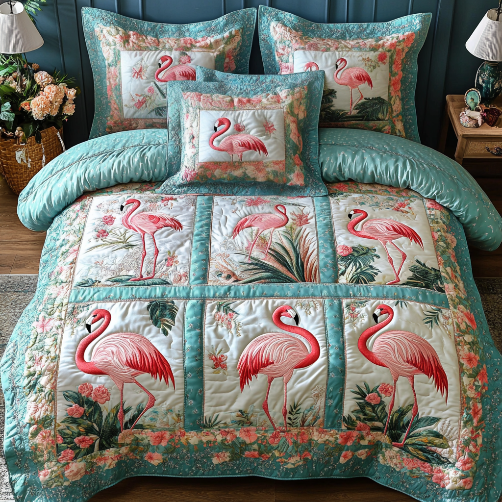 Sunset Flock Quilted Bedding Set Duvet Cover Merch Flamingo Teacher Gift Sunset Flock Quilted Bedding Set Duvet Cover Merch Flamingo Teacher Gift