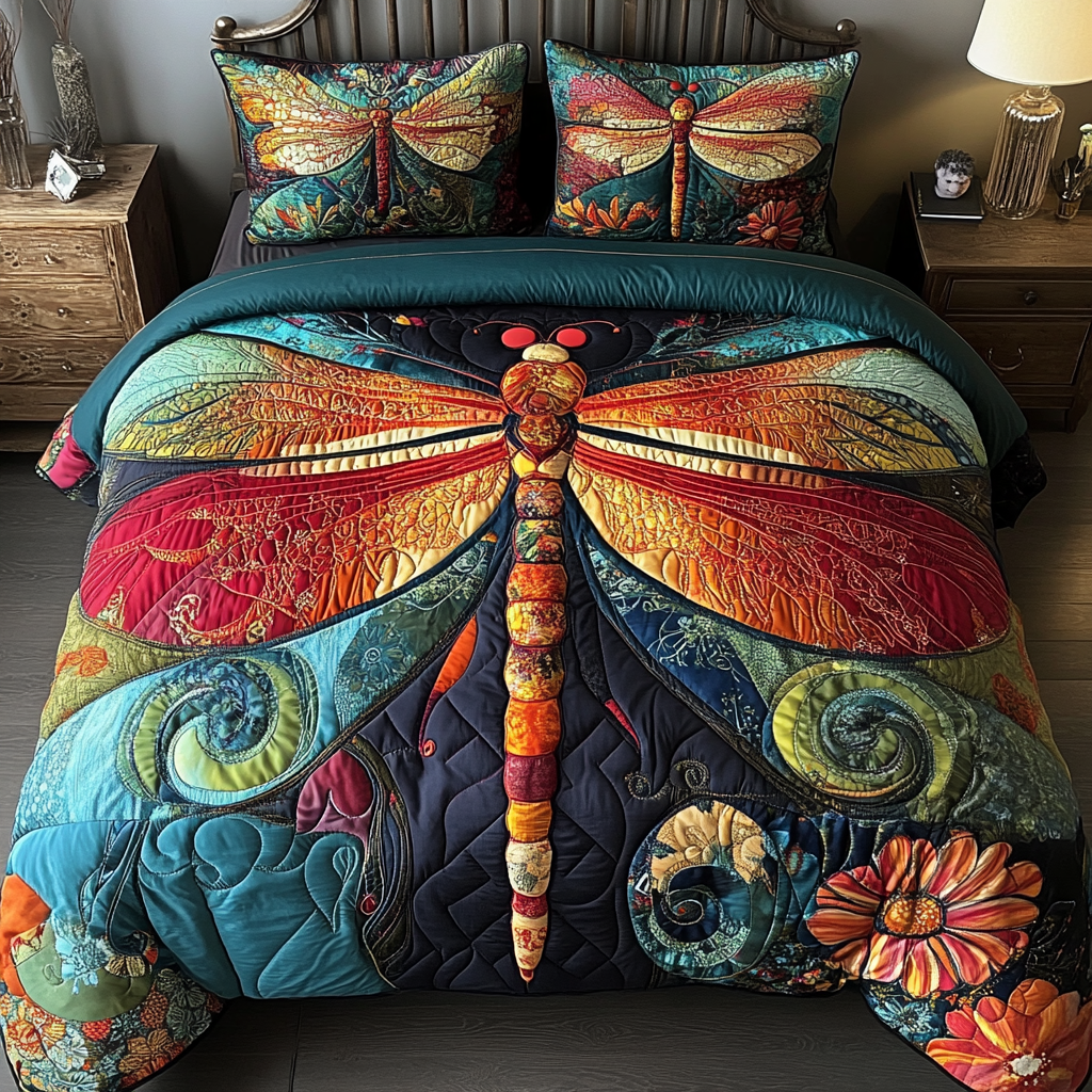 Sunset Flutter Quilted Bedding Set Duvet Cover Bed Sheet Set Dragonfly Themed Gift Items Sunset Flutter Quilted Bedding Set Duvet Cover Bed Sheet Set Dragonfly Themed Gift Items
