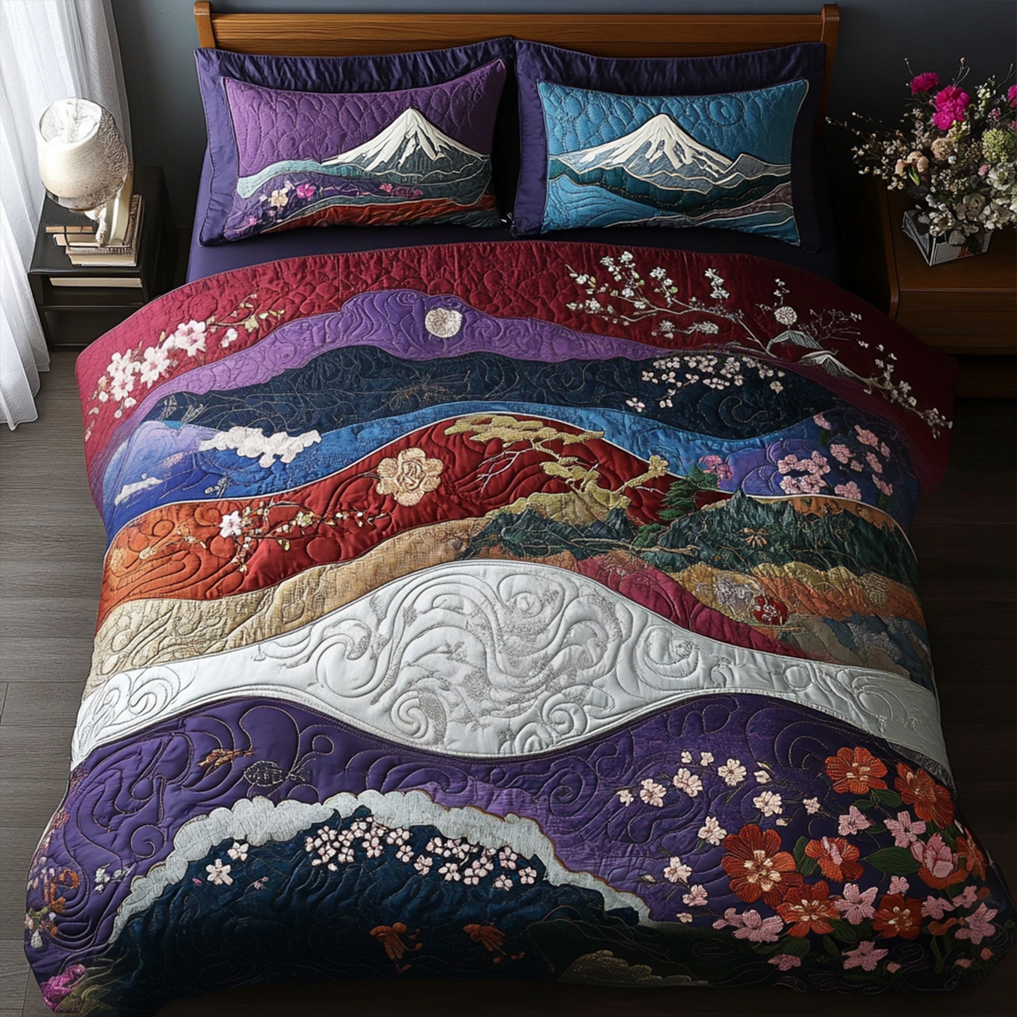 Sunset over Mount Fuji Quilted Bedding Set Duvet Cover Bed Sheet Set Fuji Mountain Japanese Gifts Sunset over Mount Fuji Quilted Bedding Set Duvet Cover Bed Sheet Set Fuji Mountain Japanese Gifts