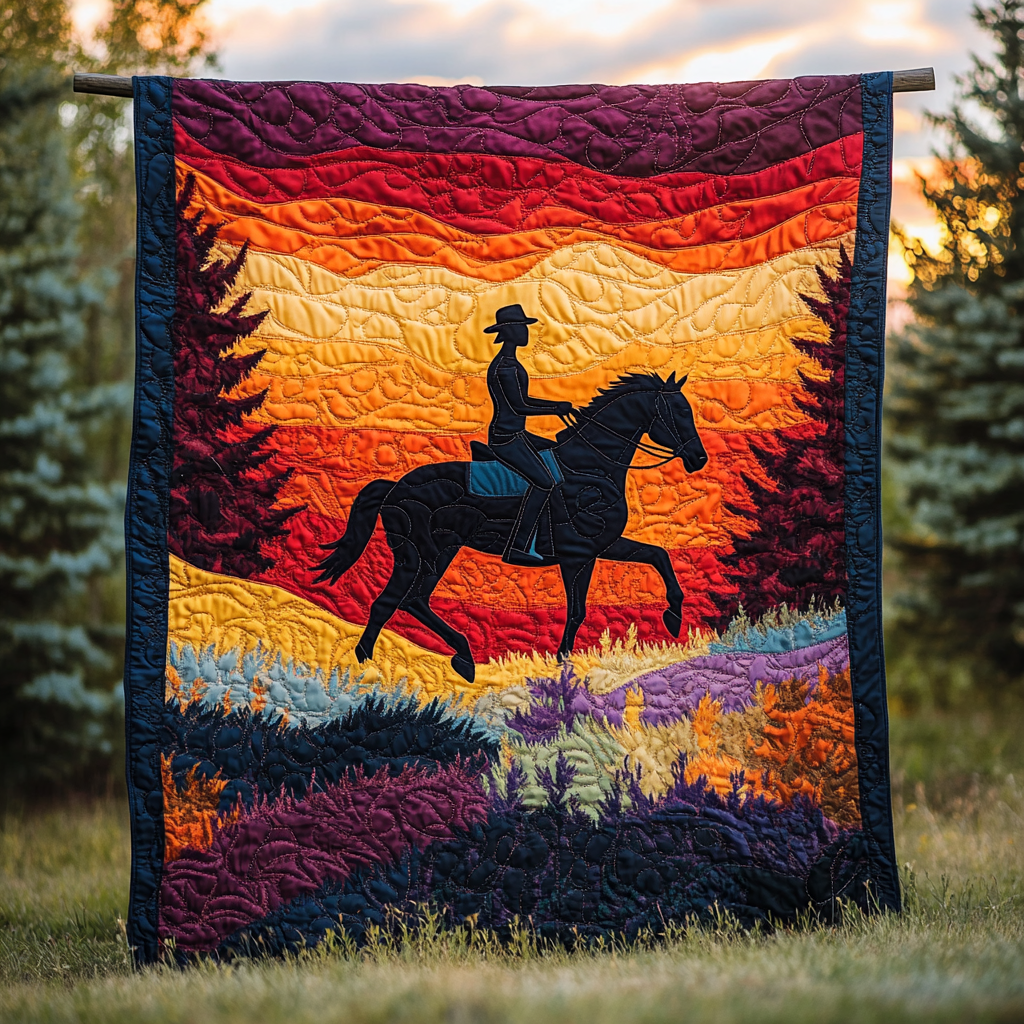Sunset Ride Quilted Blanket Cute Colorful Blanket Great Gifts For Horse Owners Sunset Ride Quilted Blanket Cute Colorful Blanket Great Gifts For Horse Owners