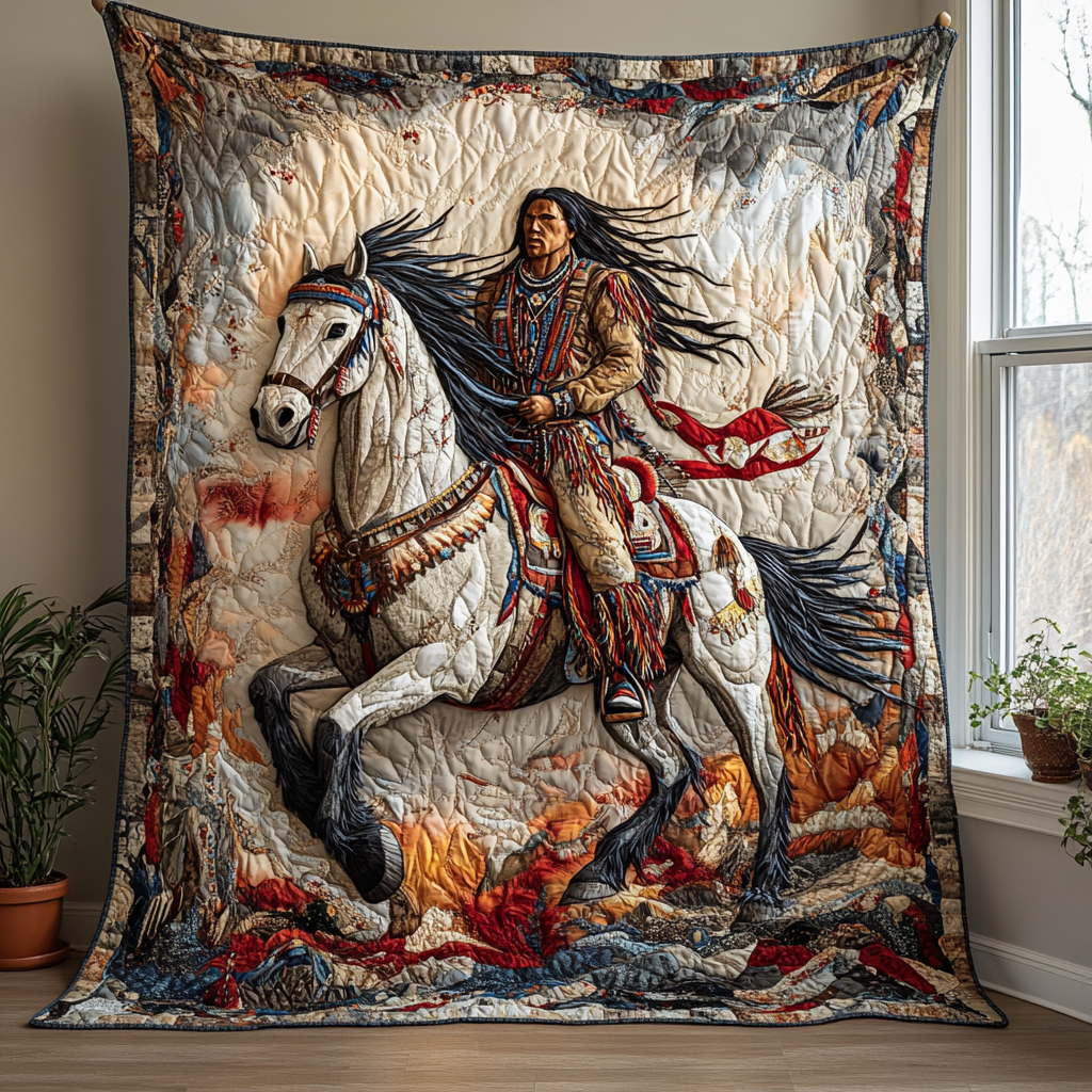Sunset Rider Quilted Blanket Cute Colorful Blanket Native American Related Gifts Sunset Rider Quilted Blanket Cute Colorful Blanket Native American Related Gifts