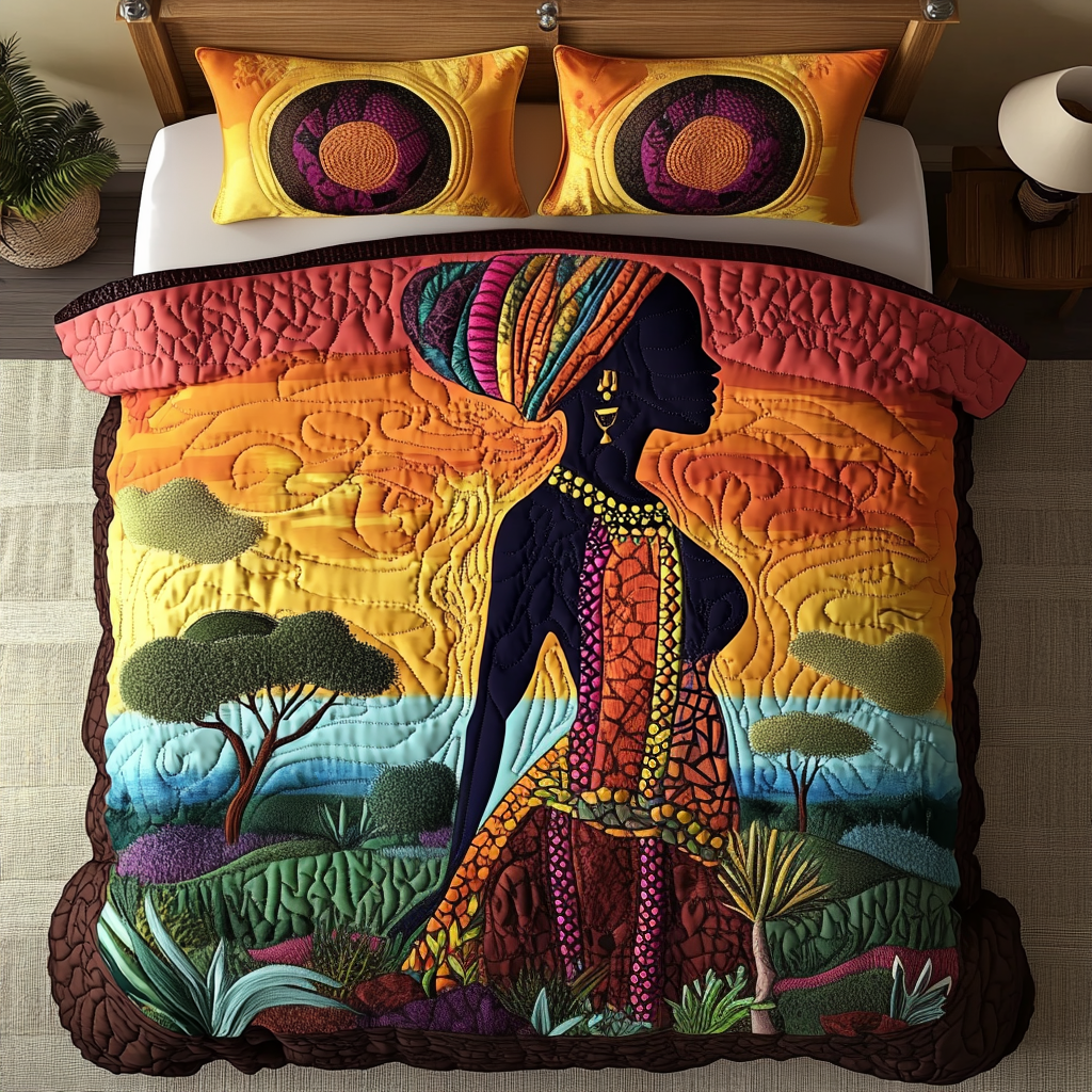 Sunset Sisters Quilted Bedding Set Duvet Cover Bedspreads Best Melanin Gifts For Ladies