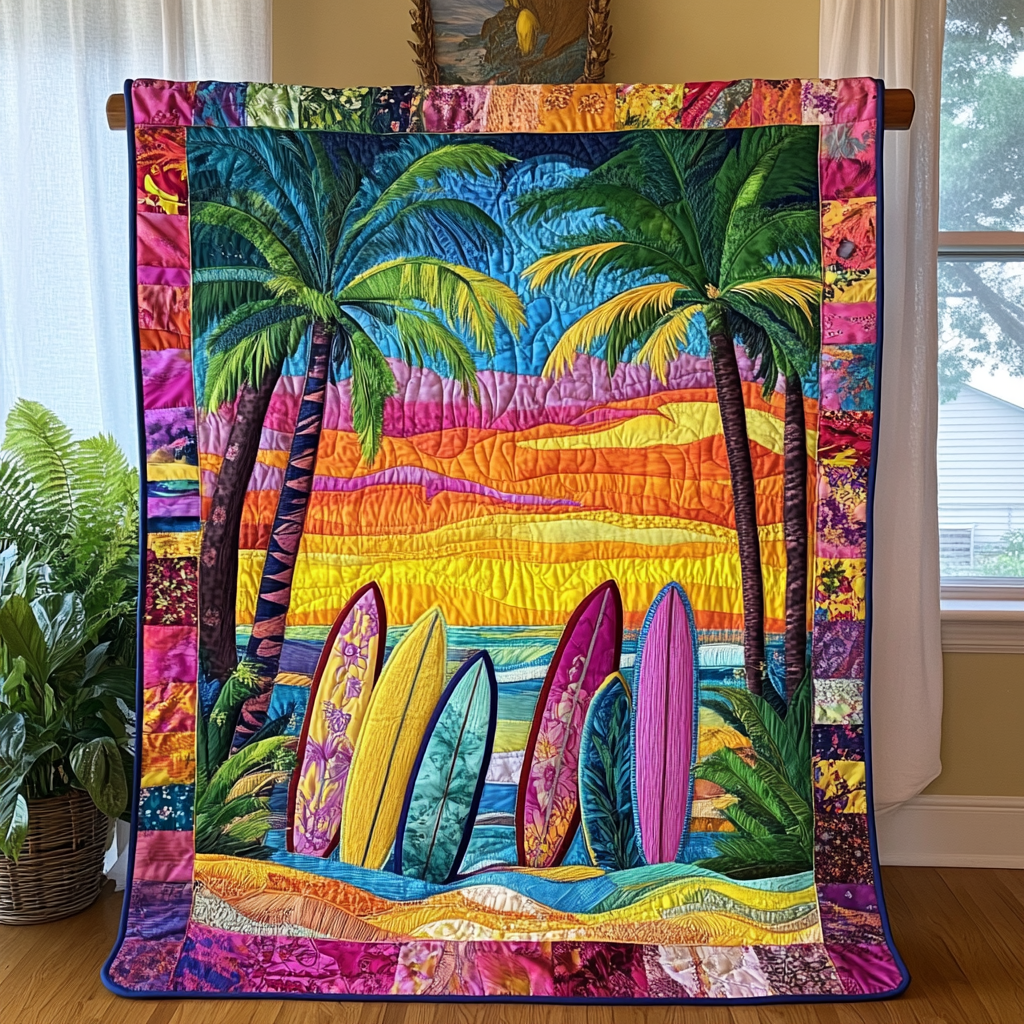Sunset Surfboards Quilted Blanket Cute Colorful Blanket Unique Gifts For Ocean Lovers Sunset Surfboards Quilted Blanket Cute Colorful Blanket Unique Gifts For Ocean Lovers