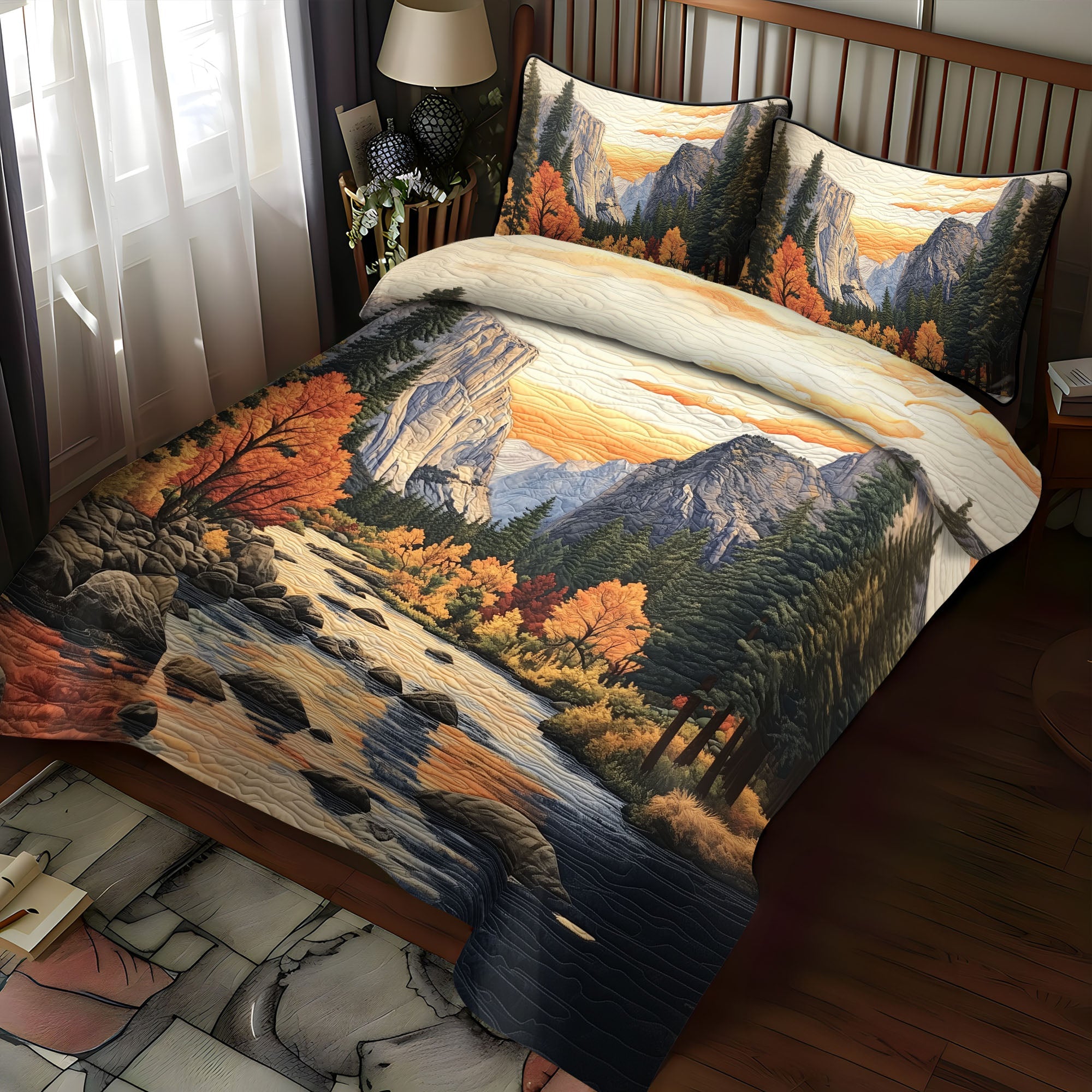 Sunset Valley Quilted Bedding Set Duvet Cover Bedspread Autumn Presents