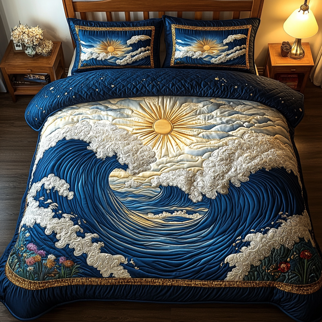 Surf Bloom Quilted Bedding Set Duvet Cover Bed Sheet Set Birthday Gift Ideas For Beach Lovers