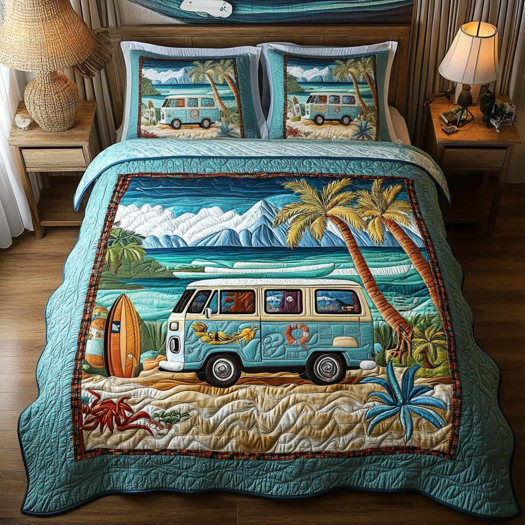 Surf Van Vibes Quilted Bedding Set Duvet Cover Merch Beach Themed Gifts For Her Surf Van Vibes Quilted Bedding Set Duvet Cover Merch Beach Themed Gifts For Her