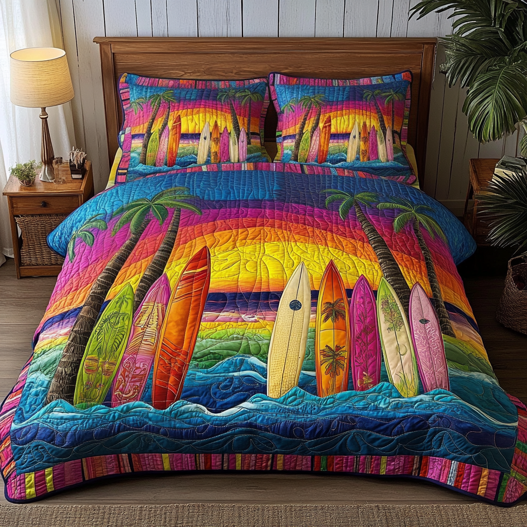 Surfboard Sunset Quilted Bedding Set Duvet Cover Bed Sheet Set Birthday Gift For Beach Lover Surfboard Sunset Quilted Bedding Set Duvet Cover Bed Sheet Set Birthday Gift For Beach Lover