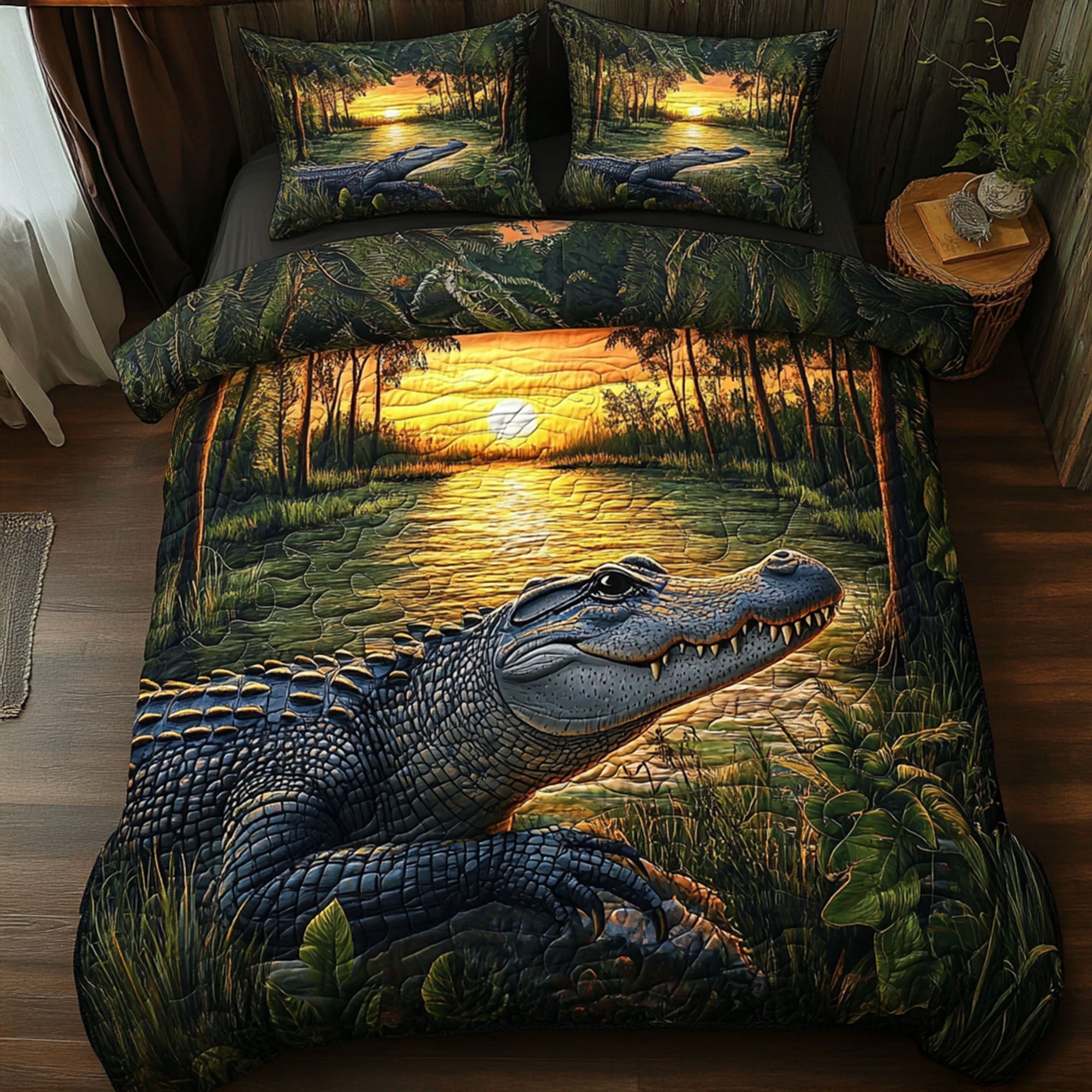 Swamp King Quilted Bedding Set Duvet Cover Bed Sheet Set Crocodile Gifts Items Swamp King Quilted Bedding Set Duvet Cover Bed Sheet Set Crocodile Gifts Items