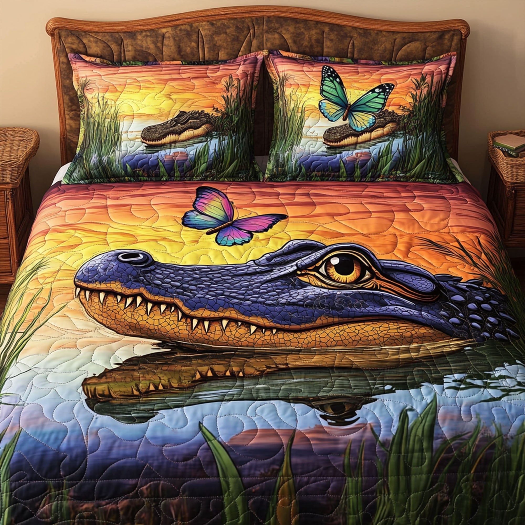 Swamp Shadows Quilted Bedding Set Duvet Cover Bed Sheet Set Presents For Butterfly Lovers Women Swamp Shadows Quilted Bedding Set Duvet Cover Bed Sheet Set Presents For Butterfly Lovers Women