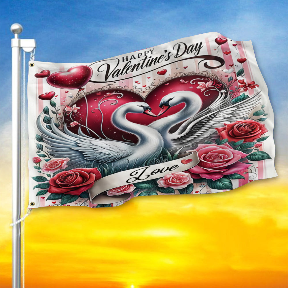 Swans Couple Valentine's Day Flag Happy Holiday Swans Couple Flag Valentines Day Decor Swans Couple Valentine's Day Flag Happy Holiday Swans Couple Flag Valentines Day Decor