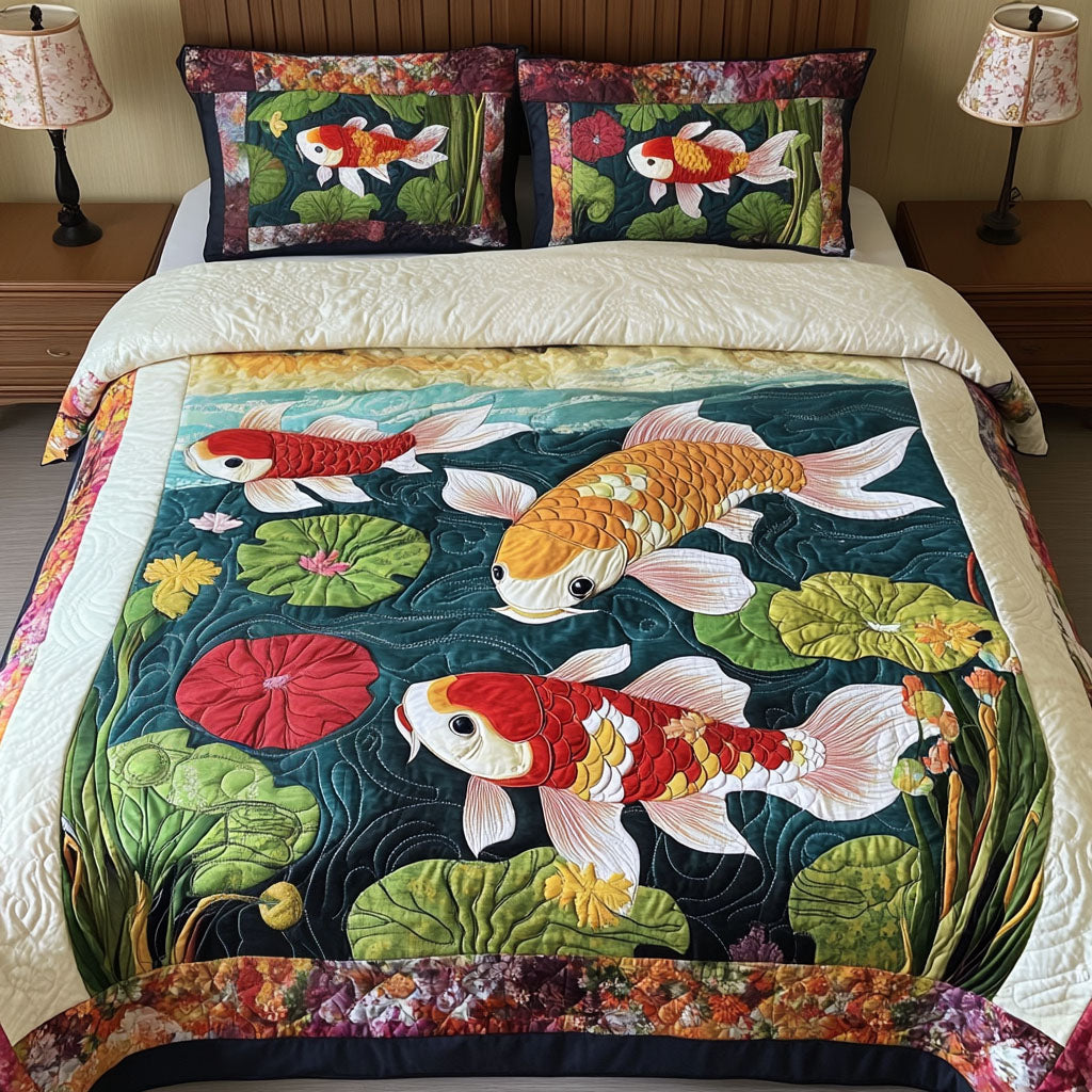 Swirling Koi Quilted Bedding Set Duvet Cover Bedspread Koi Fish Merchandise Swirling Koi Quilted Bedding Set Duvet Cover Bedspread Koi Fish Merchandise
