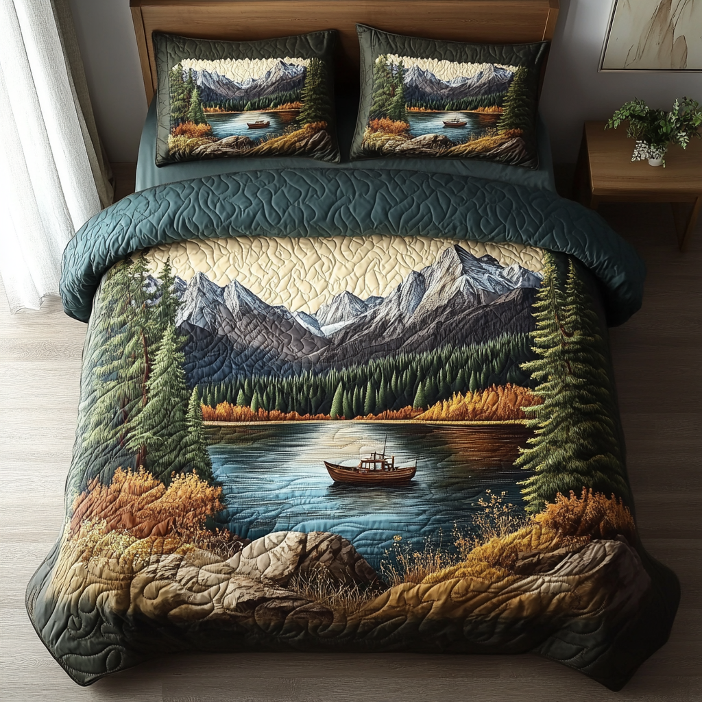 Tahoe Peaceful Escape Quilted Bedding Set Duvet Cover Bedspread Xmas Presents For Grandma