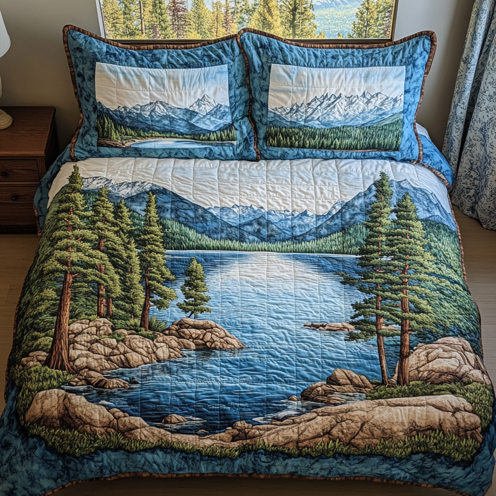 Tahoe Vibes Quilted Bedding Set Duvet Cover Bedspread Grandparent Xmas Presents