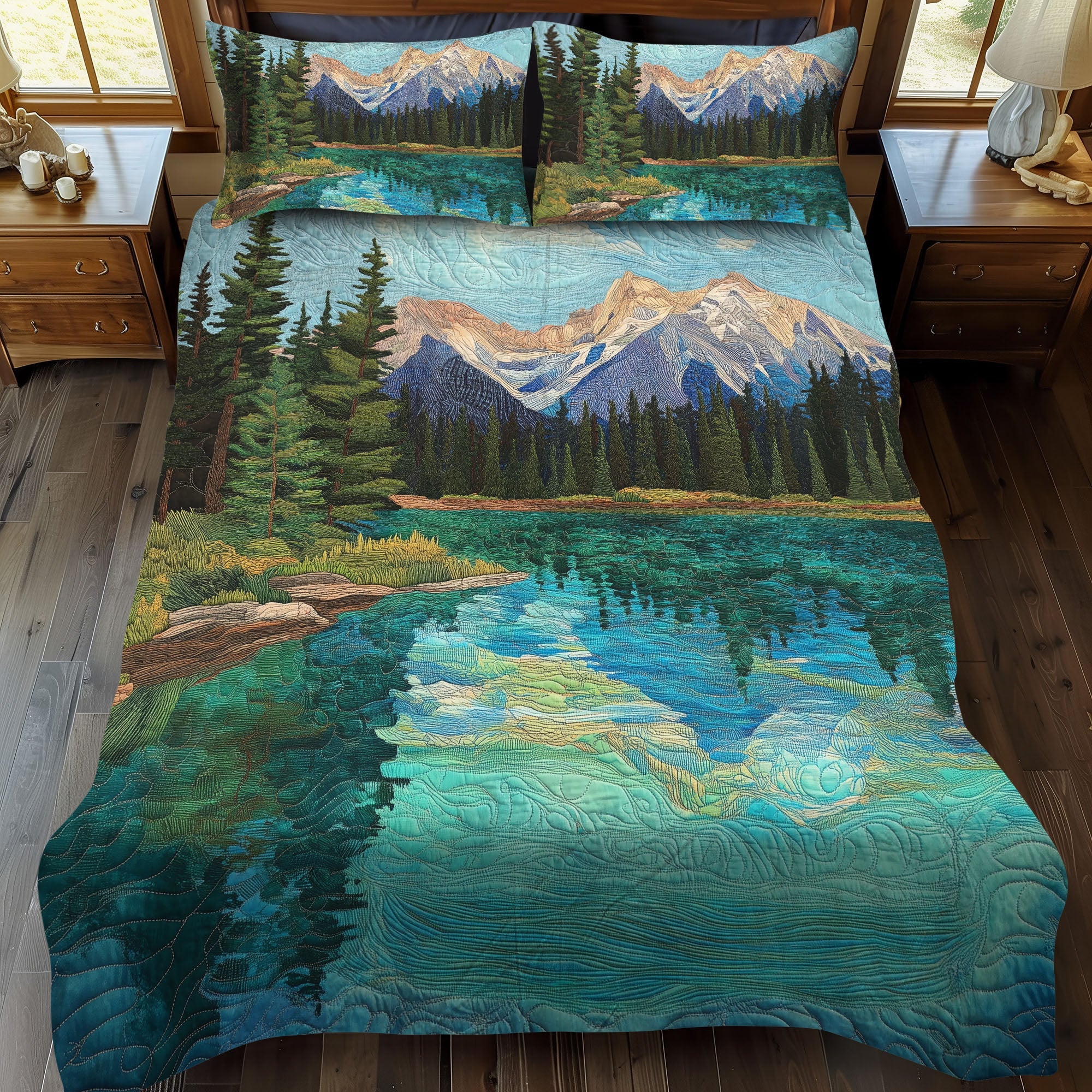 Tahoe Wilderness Quilted Bedding Set Duvet Cover Bed Sheet Set Great Secret Santa Gifts