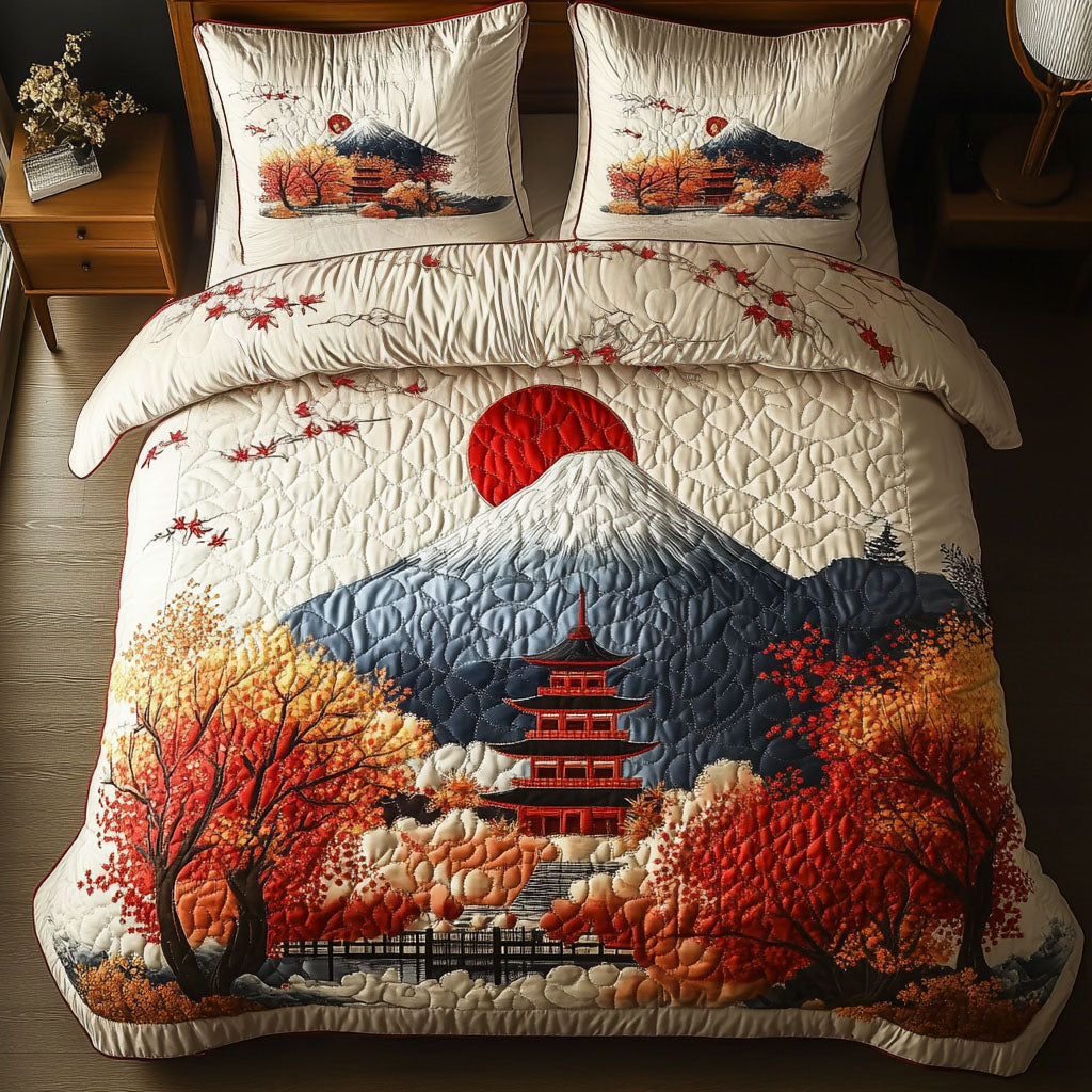 Temple in Autumn Quilted Bedding Set Duvet Cover Bedspreads Fuji Mountain Japanese Gifts Temple in Autumn Quilted Bedding Set Duvet Cover Bedspreads Fuji Mountain Japanese Gifts
