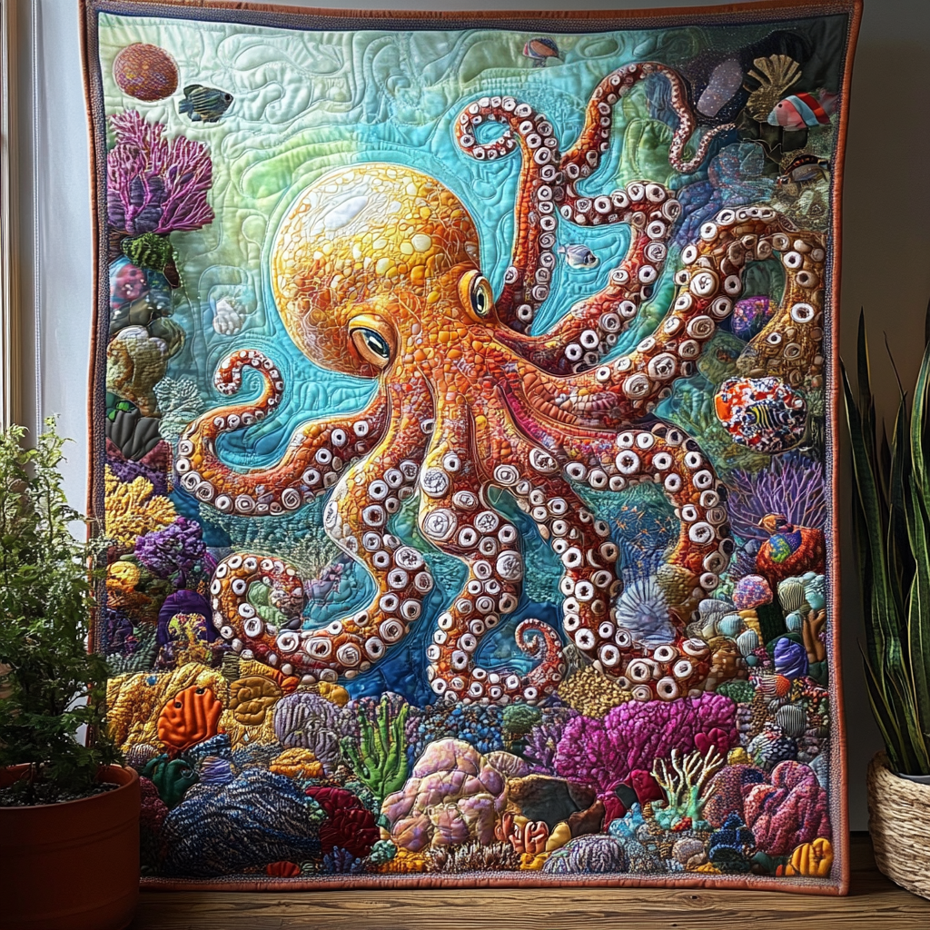 Tentacle Dance Quilted Blanket Cute Colorful Blanket Octopus Gifts For Him Her Tentacle Dance Quilted Blanket Cute Colorful Blanket Octopus Gifts For Him Her