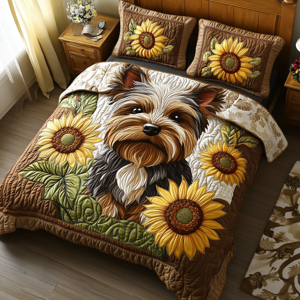 Terrier Tails Quilted Bedding Set Duvet Cover Bed Sheet Set Yorkshire Terrier Merchandise Terrier Tails Quilted Bedding Set Duvet Cover Bed Sheet Set Yorkshire Terrier Merchandise