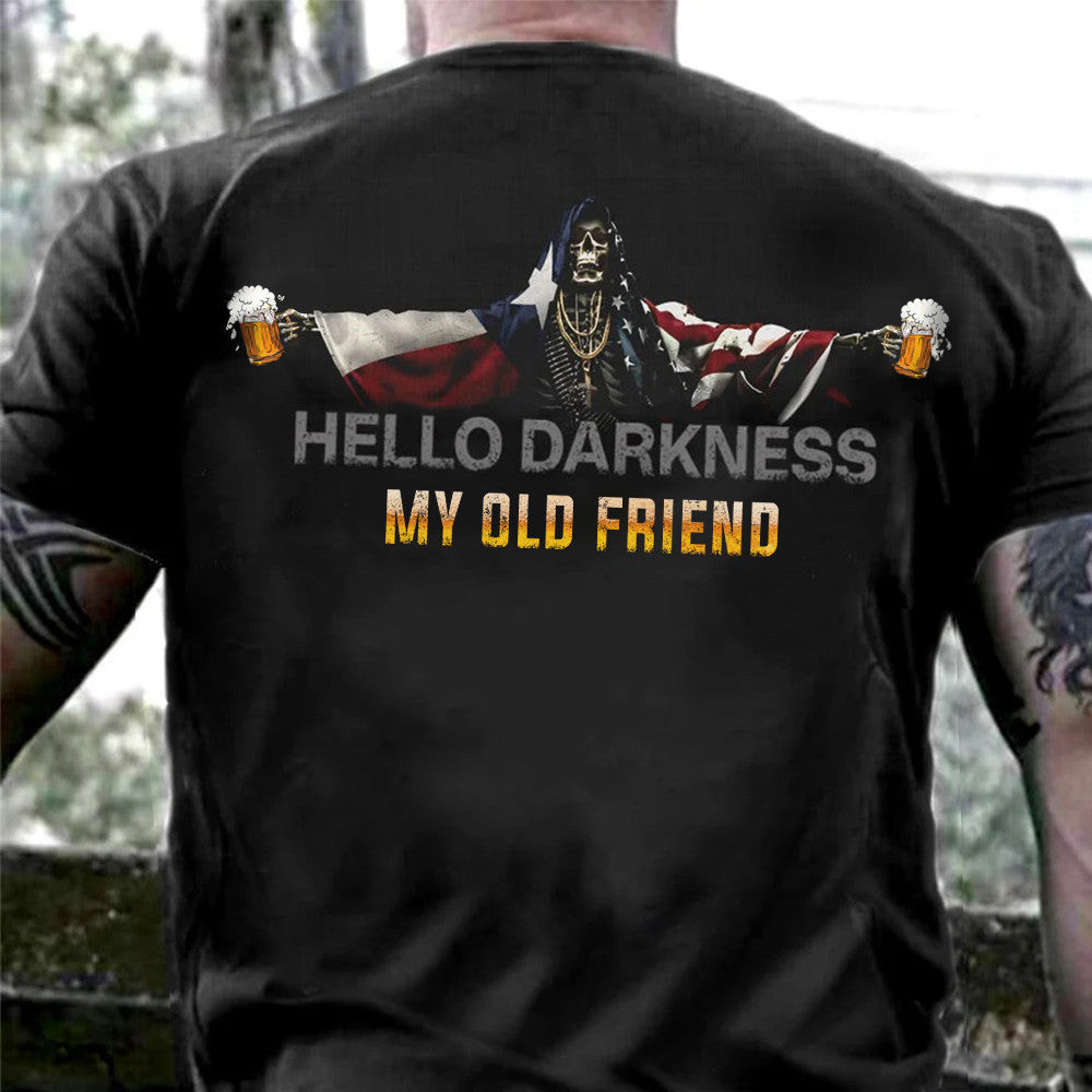 Texas American Flag Skull With Beer T-Shirt Hello Darkness My Old Friend Shirt For Texans Texas American Flag Skull With Beer T-Shirt Hello Darkness My Old Friend Shirt For Texans