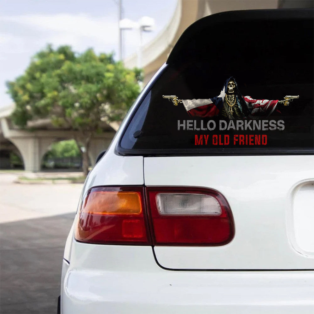 Texas And American Flag Skull Hello Darkness My Old Friend Car Sticker Gift Ideas For Cops Texas And American Flag Skull Hello Darkness My Old Friend Car Sticker Gift Ideas For Cops