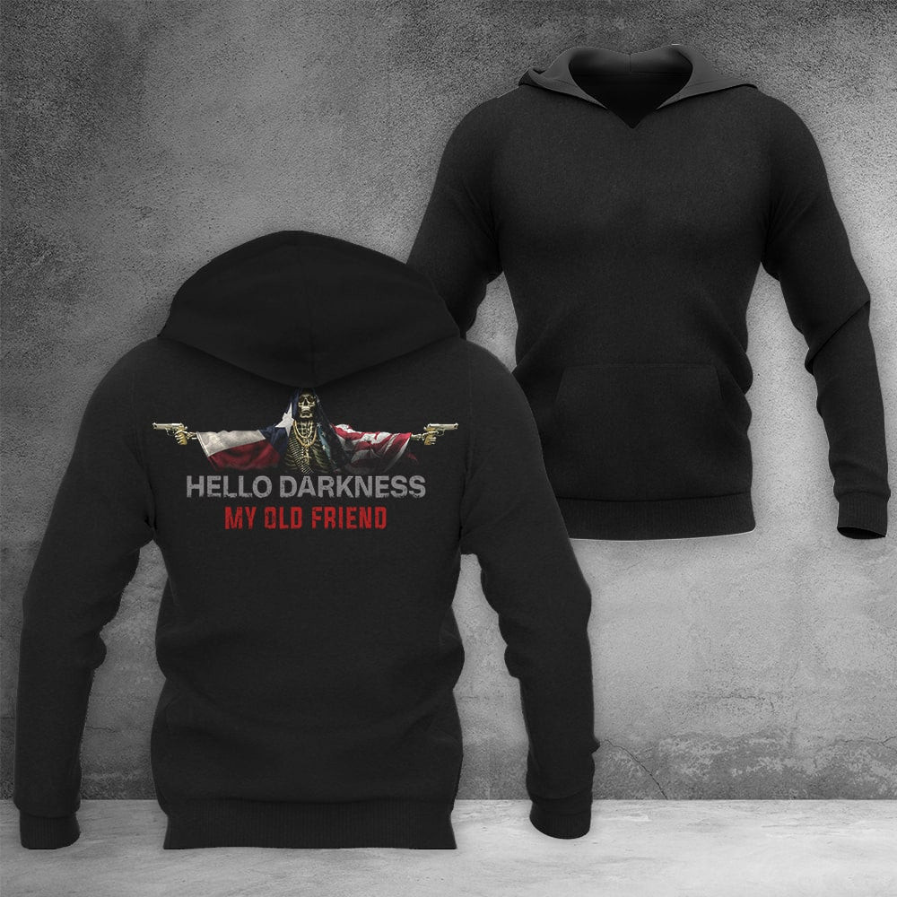 Texas And American Flag Skull Hello Darkness My Old Friend Hoodie Gift Ideas For Cops Texas And American Flag Skull Hello Darkness My Old Friend Hoodie Gift Ideas For Cops