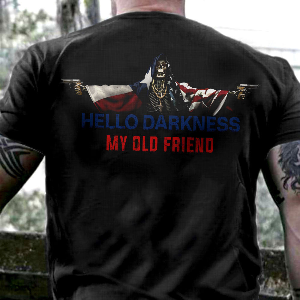 Texas And American Flag Skull Hello Darkness My Old Friend Hoodie Gift Ideas For Cops