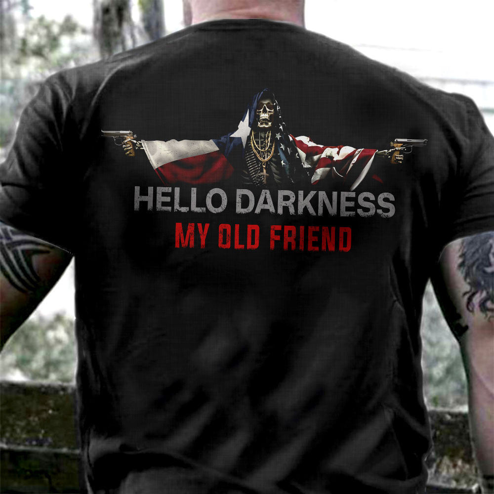 Texas And American Flag Skull Hello Darkness My Old Friend Shirt Gifts For Boyfriend Texas And American Flag Skull Hello Darkness My Old Friend Shirt Gifts For Boyfriend