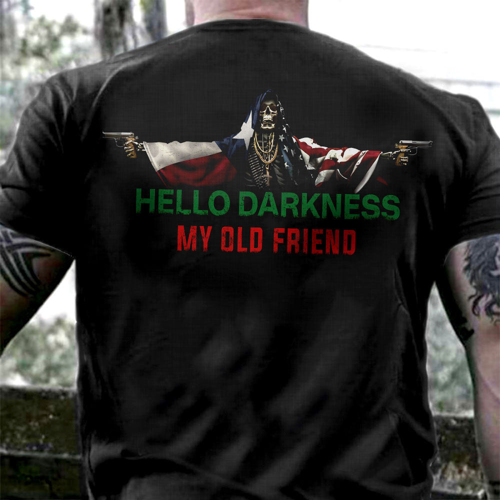 Texas And American Flag Skull Hello Darkness My Old Friend Shirt Gifts For Veterans Texas And American Flag Skull Hello Darkness My Old Friend Shirt Gifts For Veterans