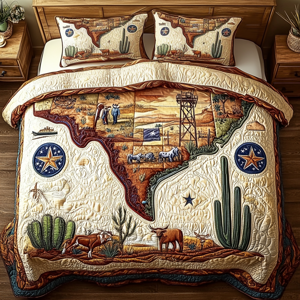 Texas Heritage Quilted Bedding Set Duvet Cover Bedspread Texas Themed Gifts Texas Heritage Quilted Bedding Set Duvet Cover Bedspread Texas Themed Gifts