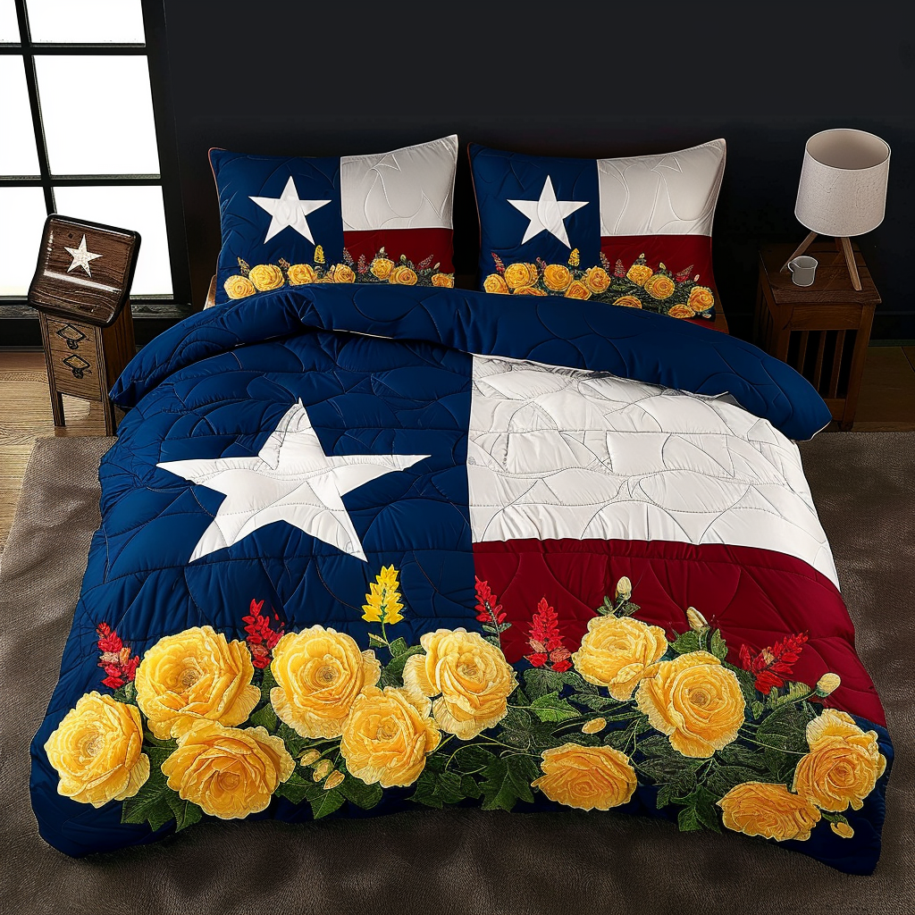 Texas Roses and Paintbrushes Quilted Bedding Set Duvet Cover Bedspread Gift Delivery Texas
