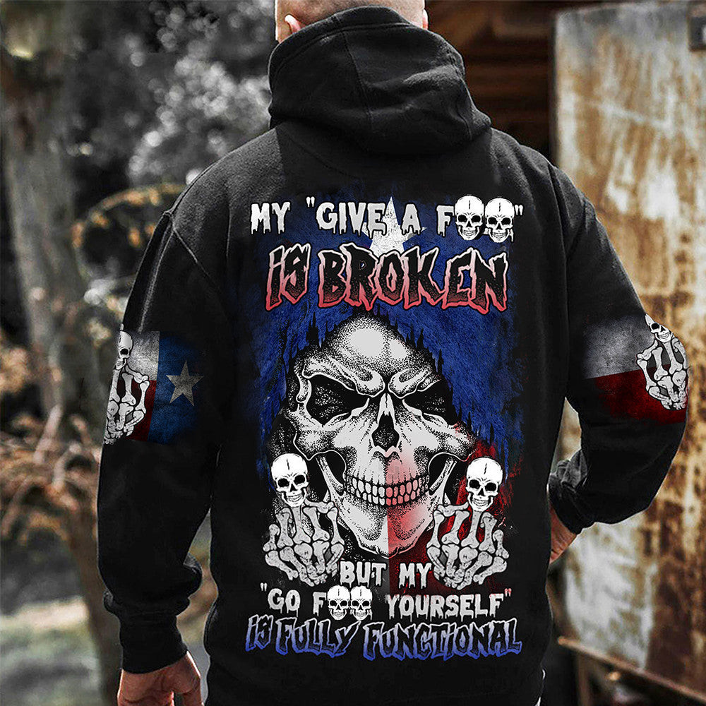 Texas Skull My Give A Puck Is Broke But My Go Puck Yourself Hoodie Texas Pride Funny Clothing Texas Skull My Give A Puck Is Broke But My Go Puck Yourself Hoodie Texas Pride Funny Clothing