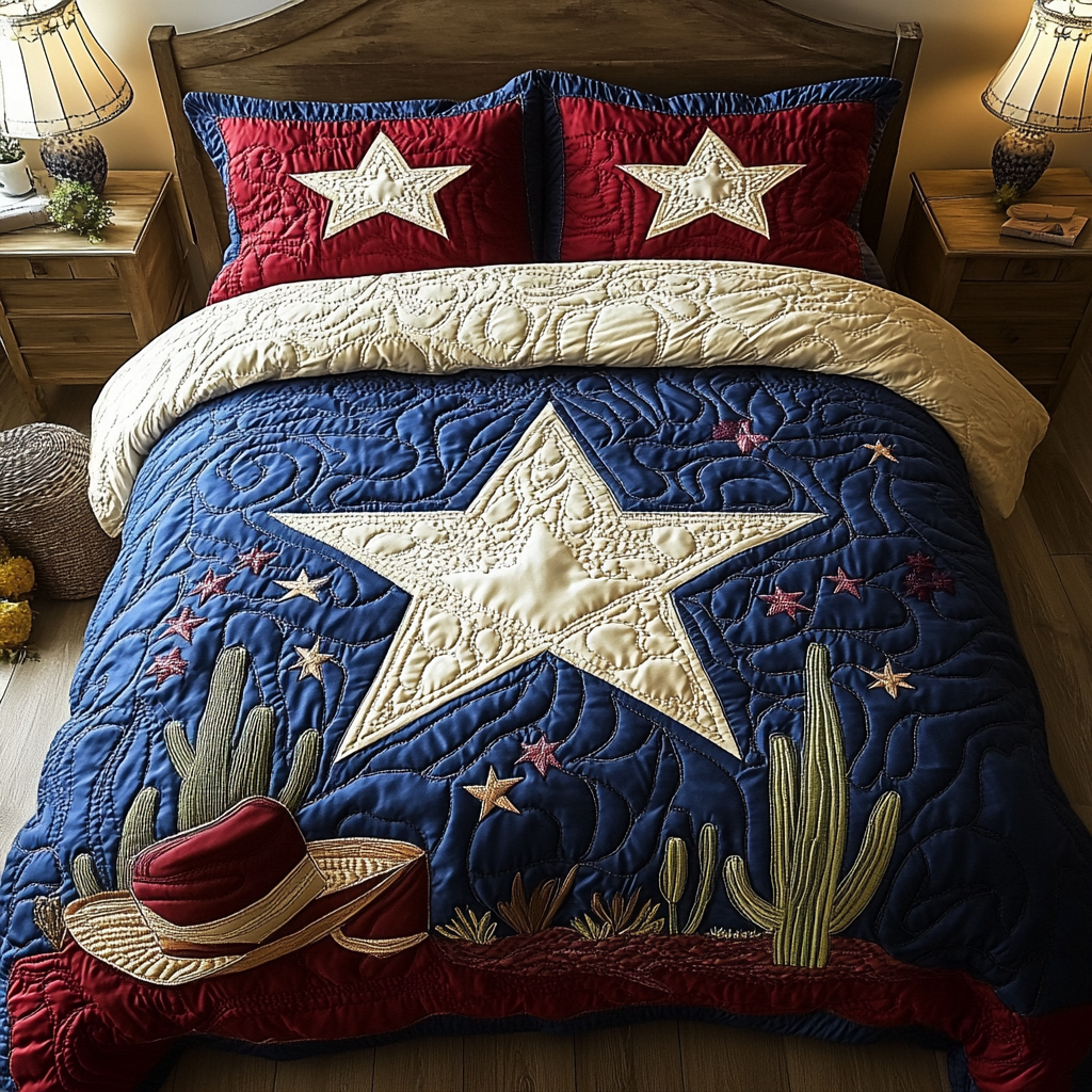 Texas Starlight Quilted Bedding Set Duvet Cover Bedspread Texas Gifts For Men
