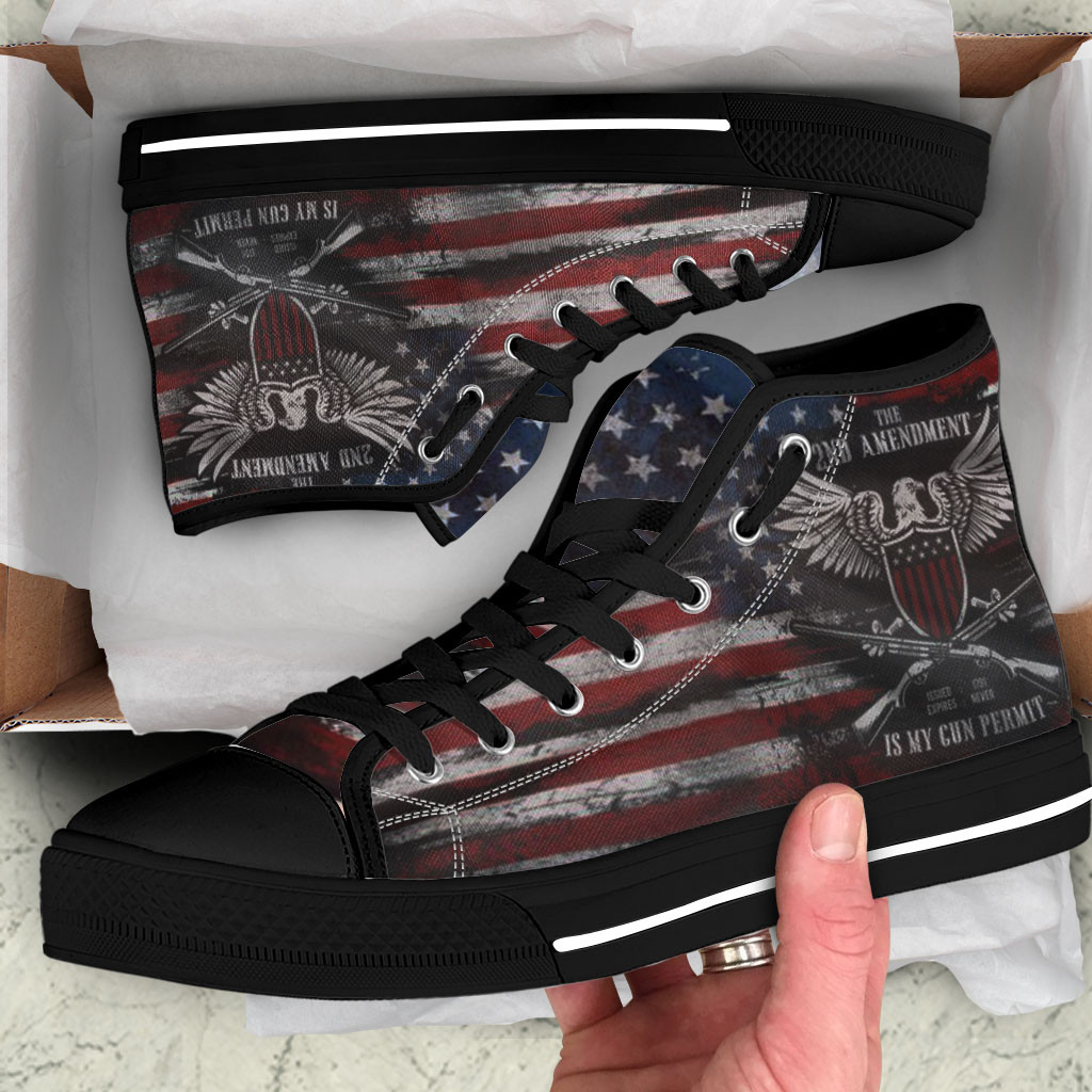 The 2nd Amendment Is My Gun Permit Shoes Vintage USA Flag Pro Gun Rights Patriotic Sneakers The 2nd Amendment Is My Gun Permit Shoes Vintage USA Flag Pro Gun Rights Patriotic Sneakers
