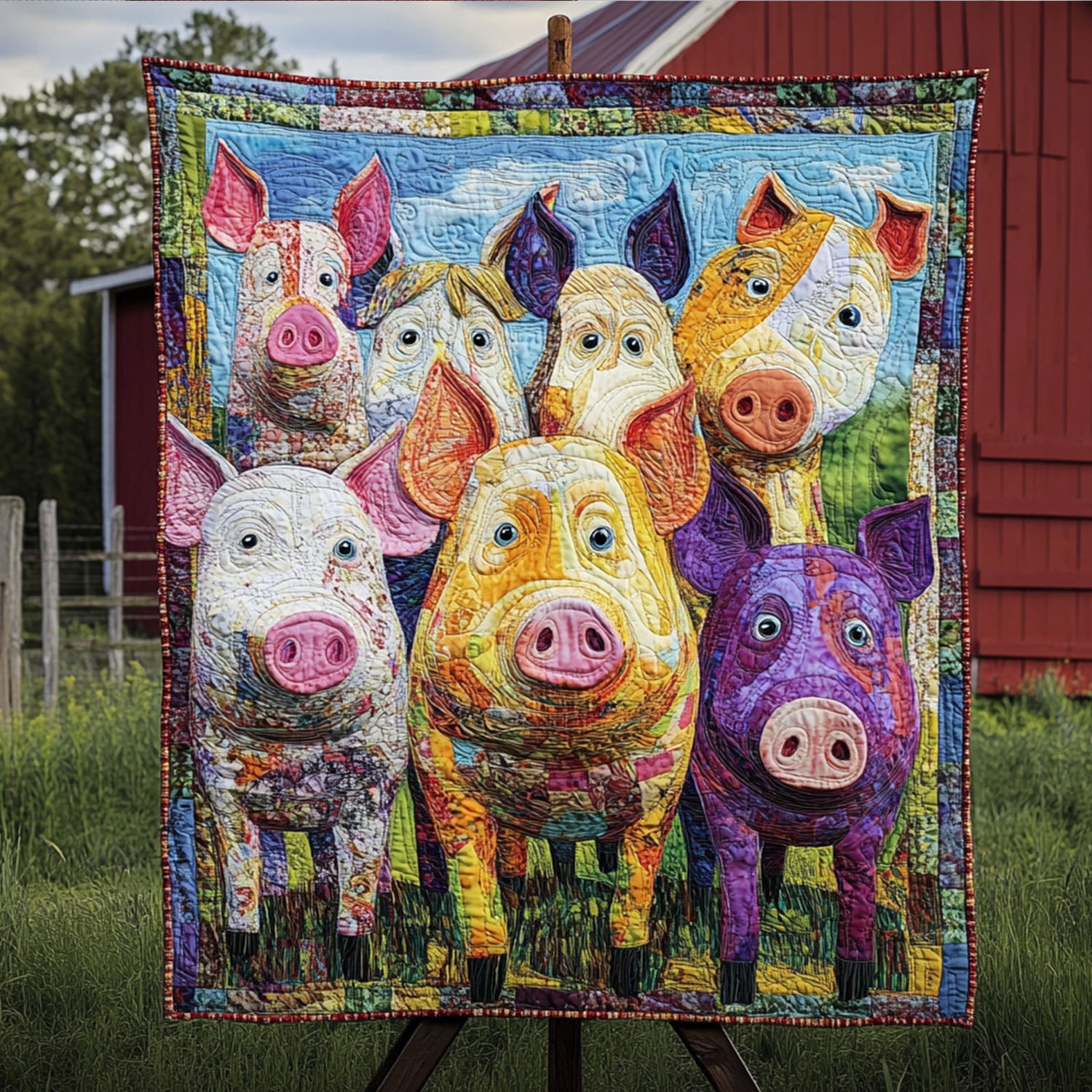 The Colorful Pig Parade Quilted Blanket Cute Colorful Blanket Pig Gifts For Owners The Colorful Pig Parade Quilted Blanket Cute Colorful Blanket Pig Gifts For Owners