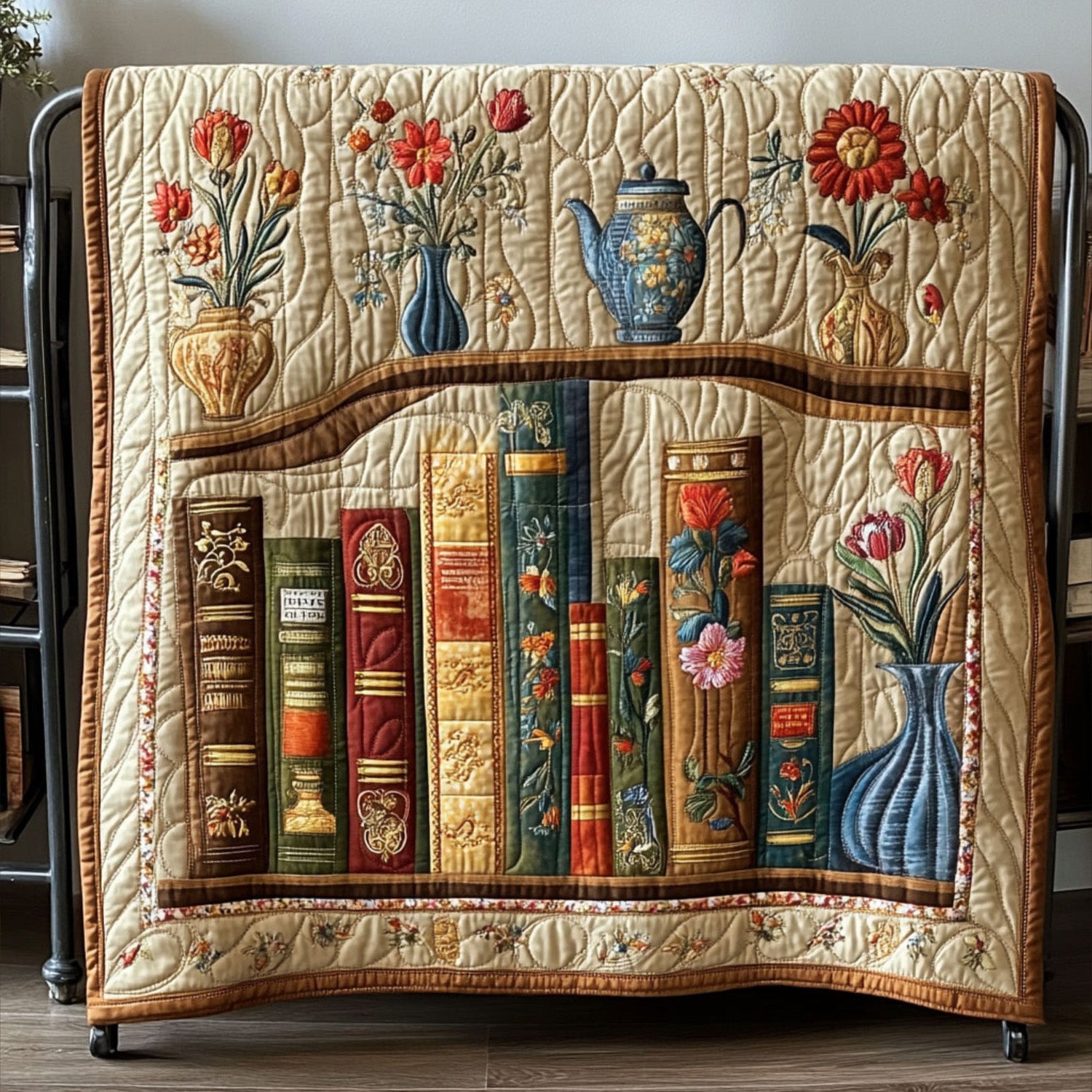 The Flowered Library Quilted Blanket Cute Throw Blanket Awesome Gifts For Book Lovers The Flowered Library Quilted Blanket Cute Throw Blanket Awesome Gifts For Book Lovers
