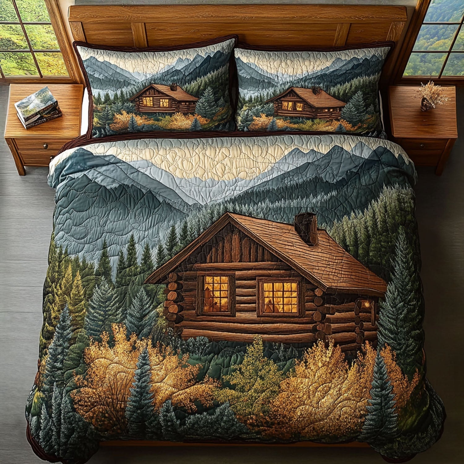 The Great Smoky Mountains Refuge Quilted Bedding Set Duvet Cover Bed Sheet Set Gift Ideas For Bear Lovers