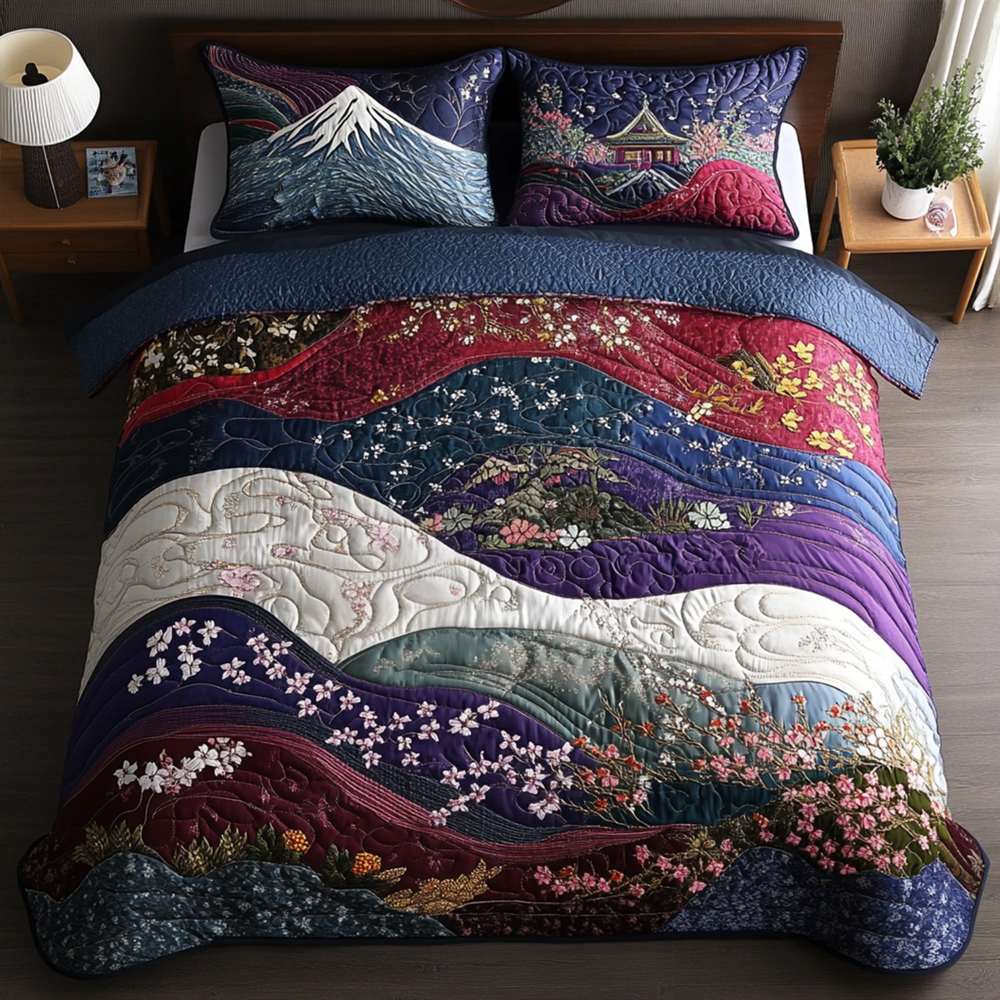 The Pagoda Garden Quilted Bedding Set Duvet Cover Bed Sheet Set Fuji Mountain Japanese Gifts The Pagoda Garden Quilted Bedding Set Duvet Cover Bed Sheet Set Fuji Mountain Japanese Gifts