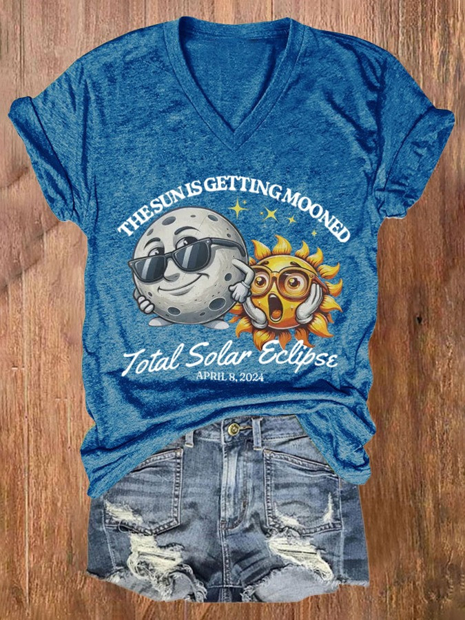 The Sun Is Getting Mooned Total Solar Eclipse April 8 2024 V-Neck Shirt Womens Clothing The Sun Is Getting Mooned Total Solar Eclipse April 8 2024 V-Neck Shirt Womens Clothing